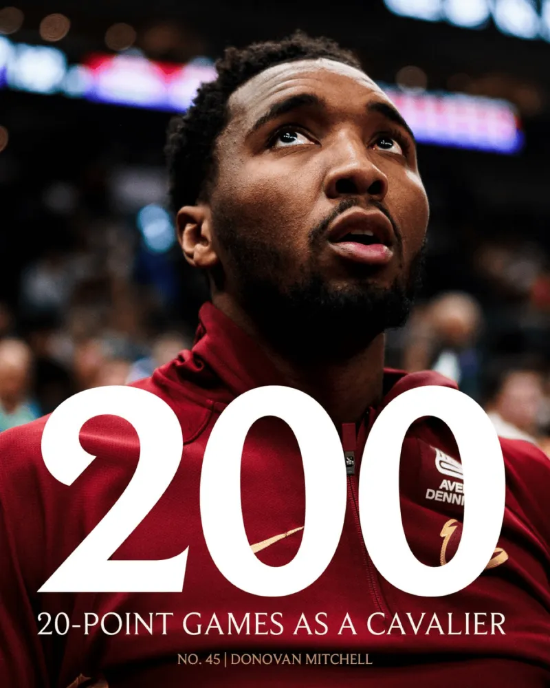 今日NBA常规赛，骑士对阵老鹰的比赛

多诺万-米切尔出战23分钟，已经得到22