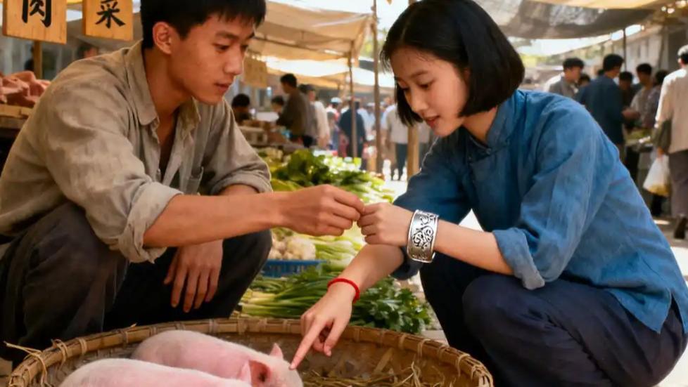 86年，我在集市上卖小猪崽，有个姑娘蹲着看了半天说要买最小的那只，钱不够她脱下手上的银镯子：这个抵账