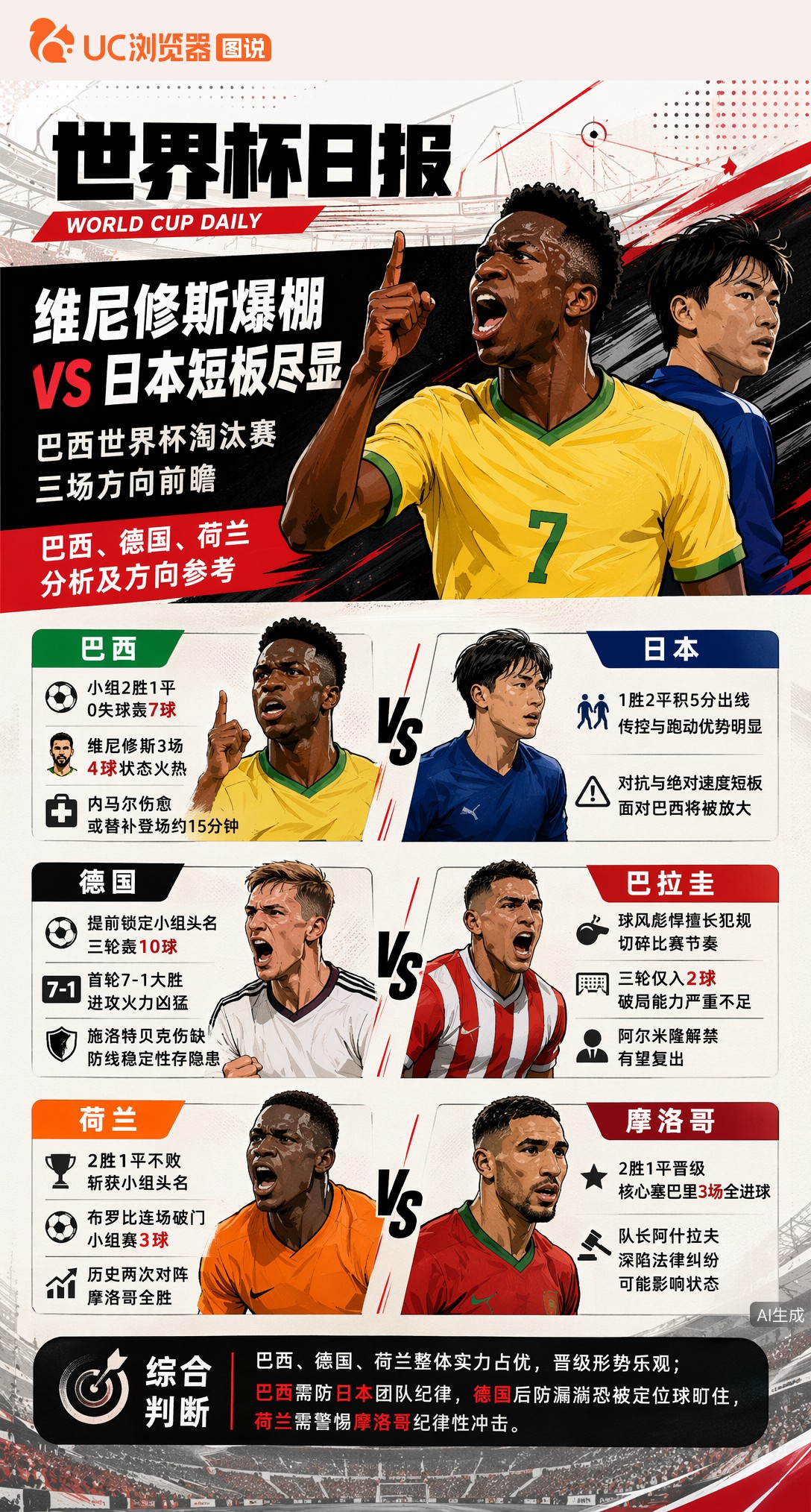 维尼修斯爆棚vs日本短板尽显，巴西世界杯淘汰赛三场方向前瞻