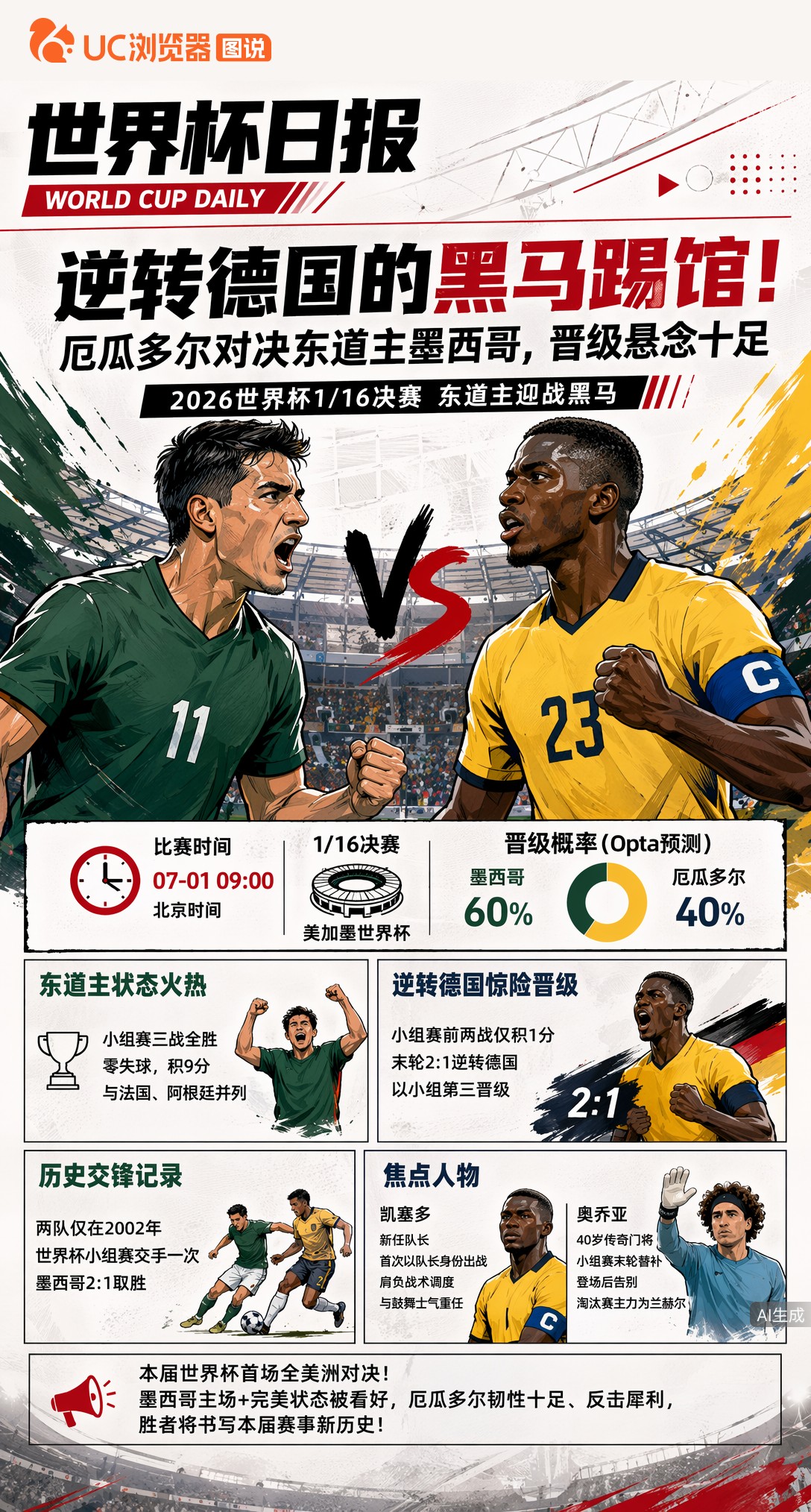 逆转德国的黑马踢馆！厄瓜多尔对决东道主墨西哥，晋级悬念十足