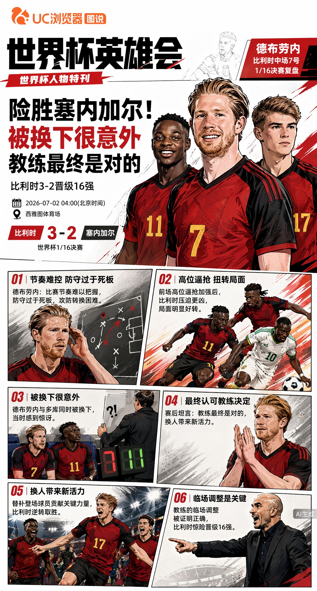 险胜塞内加尔！德布劳内坦言被换下时很意外：教练最终是对的