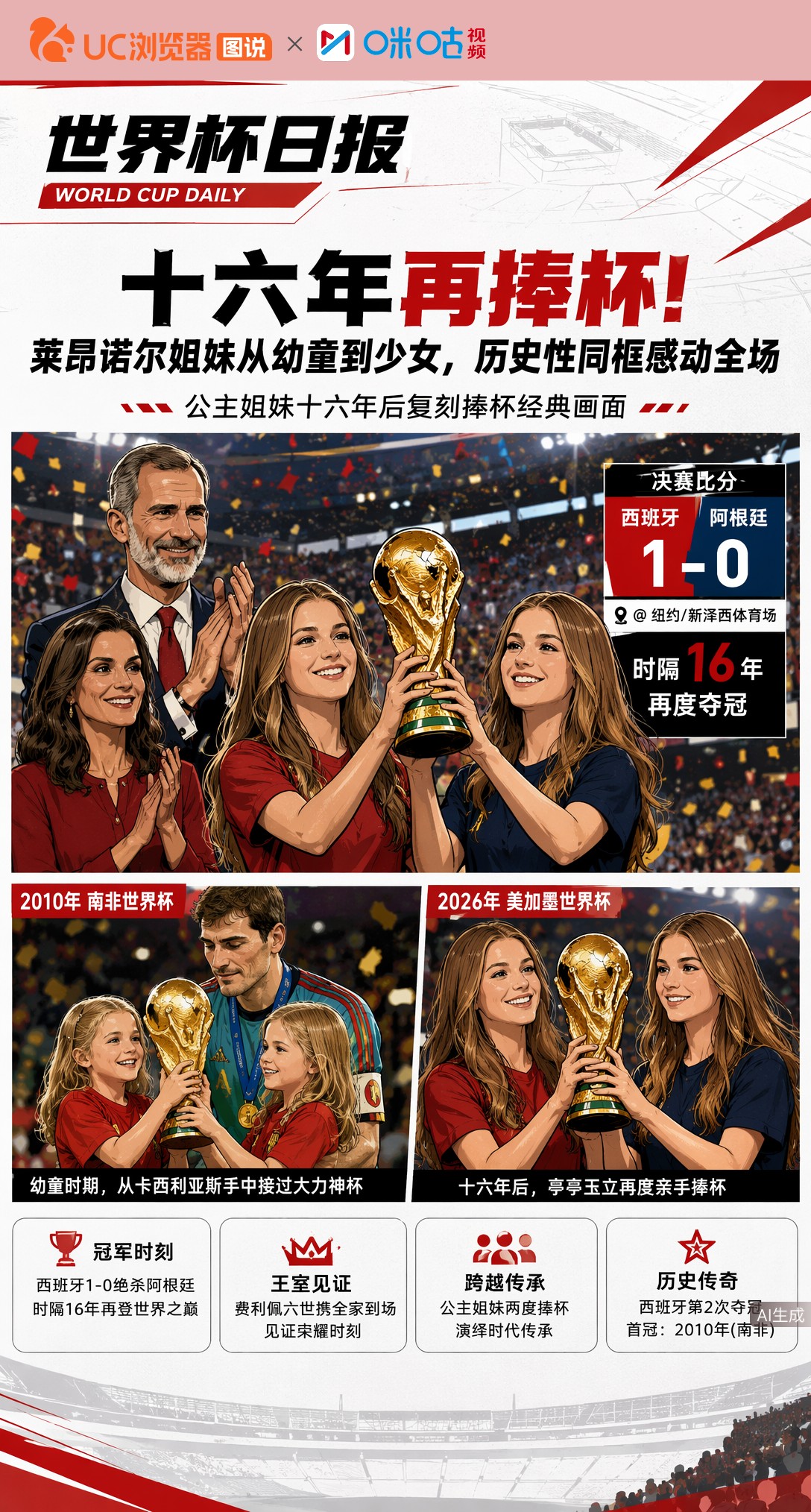 十六年再捧杯！莱昂诺尔姐妹从幼童到少女，历史性同框感动全场