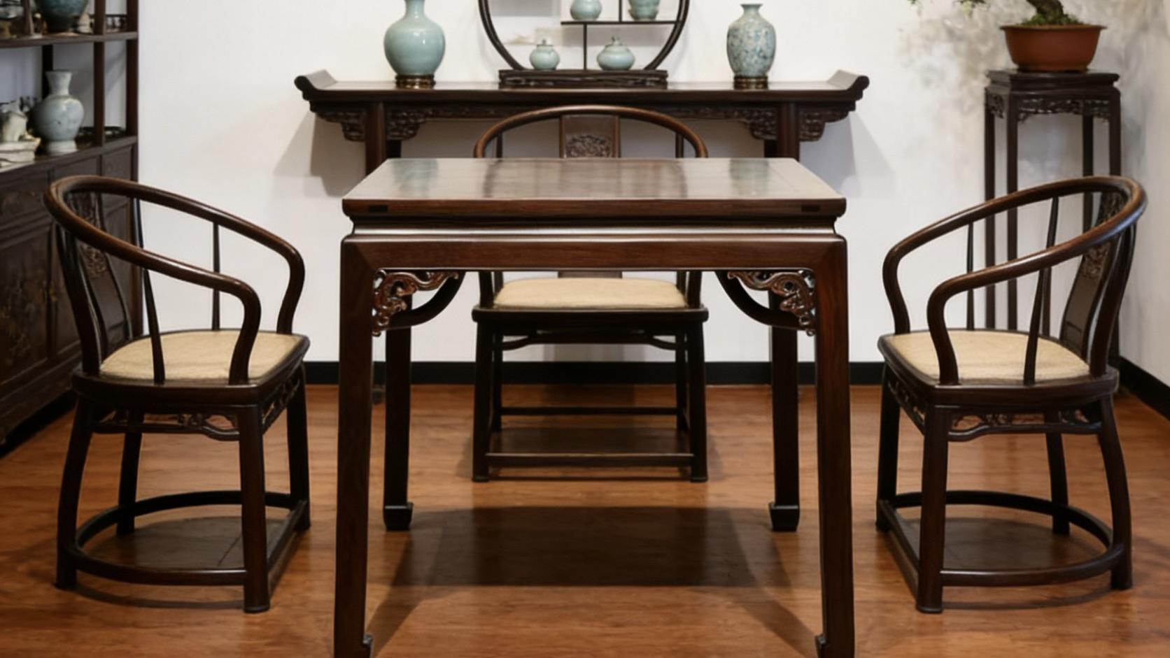 明韵匠心，大红酸枝，螭凤纹四方桌