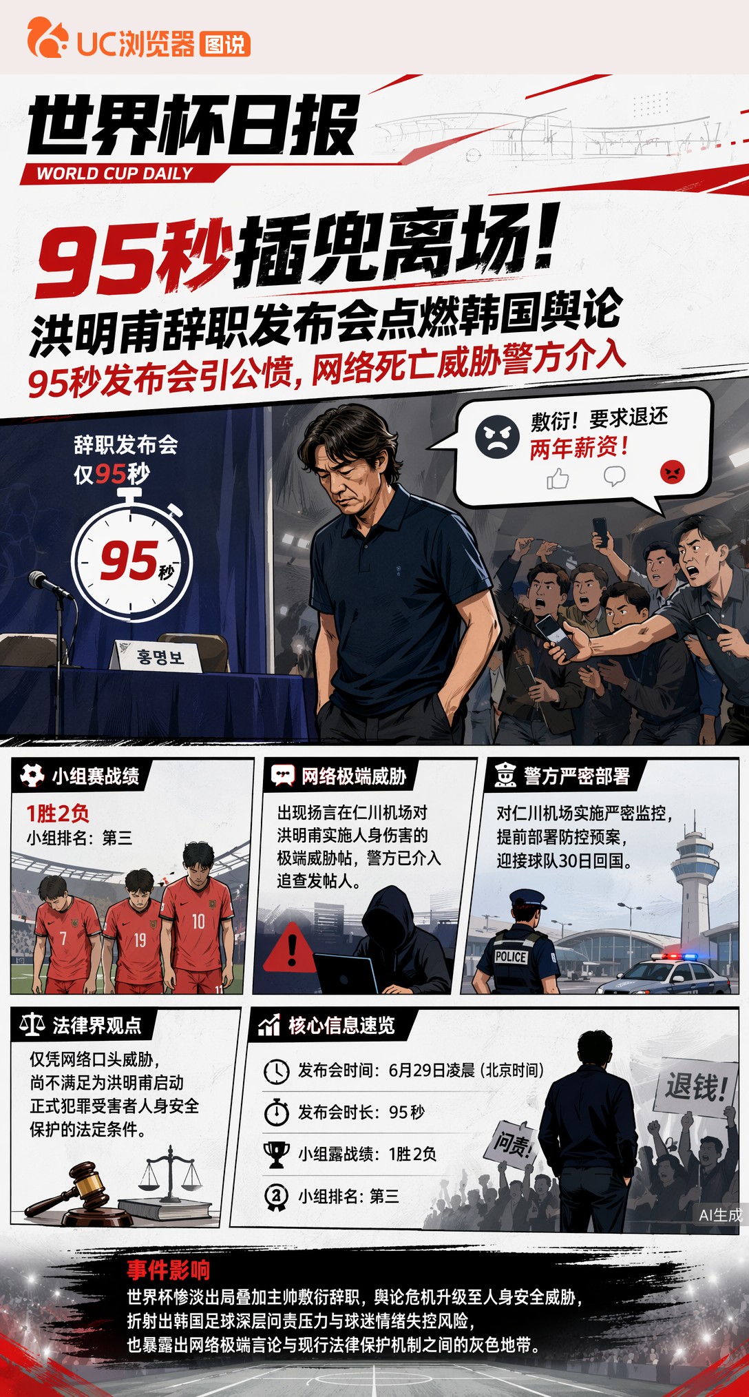 95秒插兜离场！洪明甫辞职发布会点燃韩国舆论，警方紧急部署