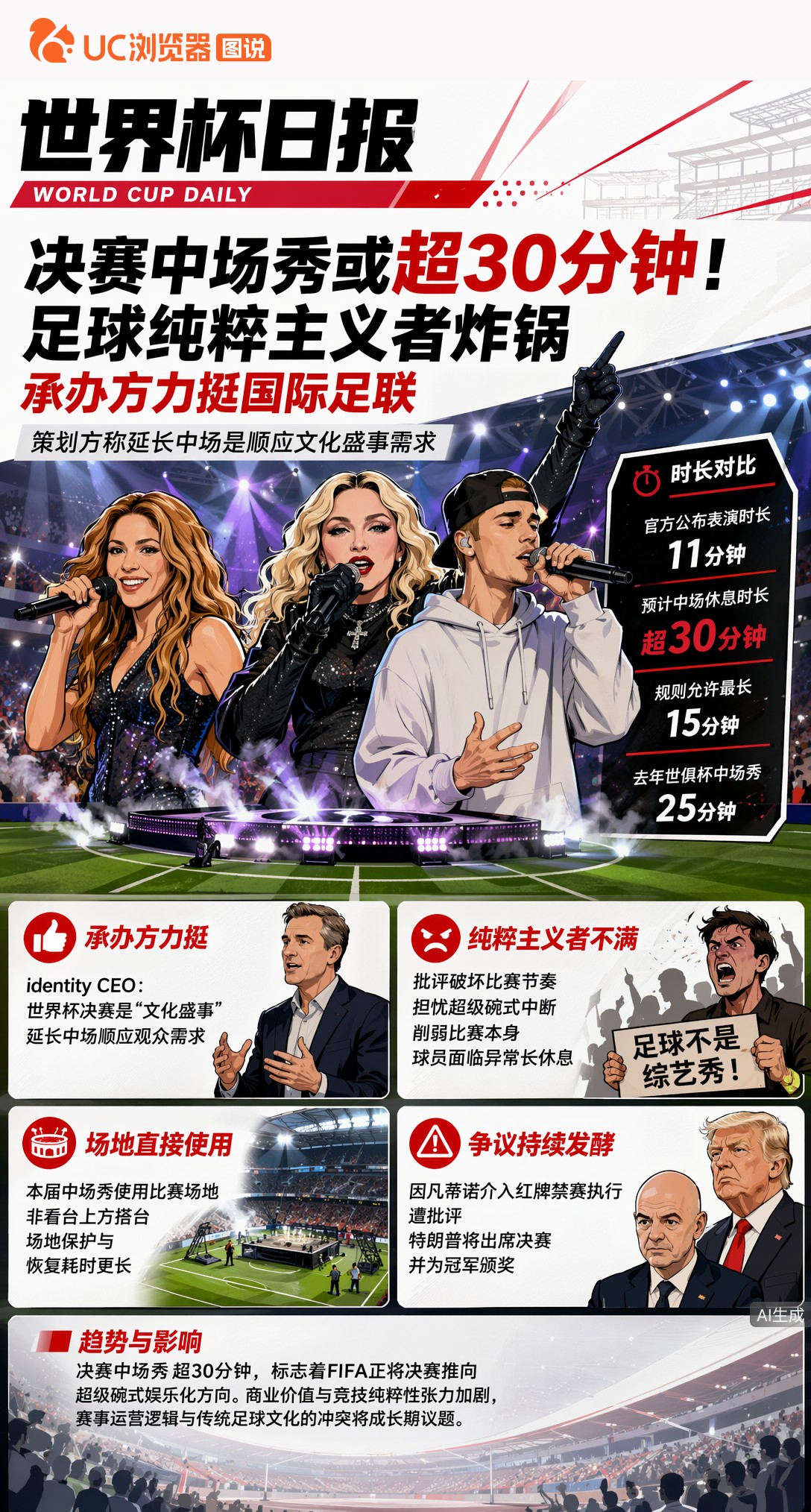决赛中场秀或超30分钟！足球纯粹主义者炸锅，承办方力挺国际足联