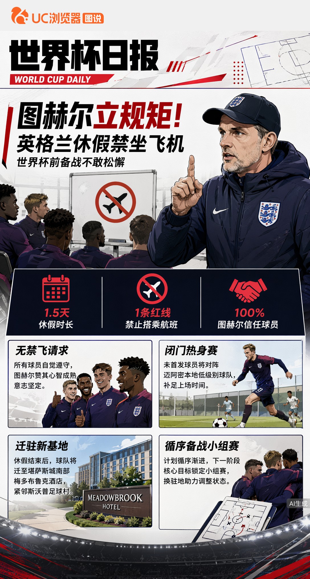 图赫尔立规矩！英格兰休假禁坐飞机，世界杯前备战不敢松懈