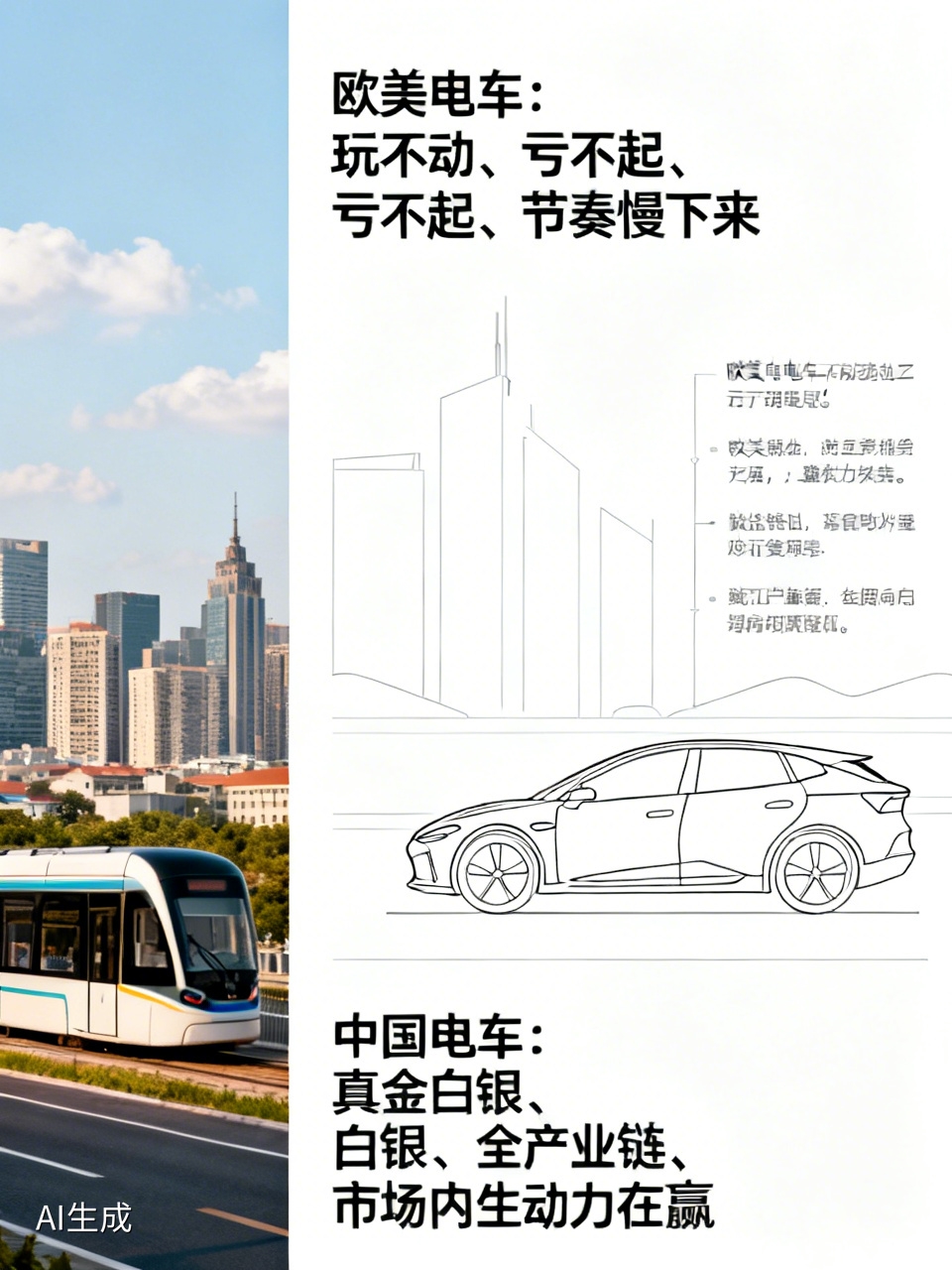先把结论说在前头：欧美不是“不玩电车了”，是“玩不动、亏不起、节奏慢下来”；中国