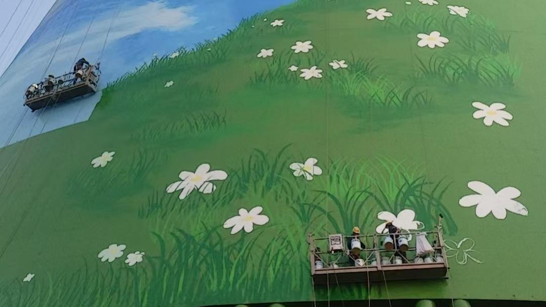 冷却塔外壁手工彩绘 色泽鲜亮