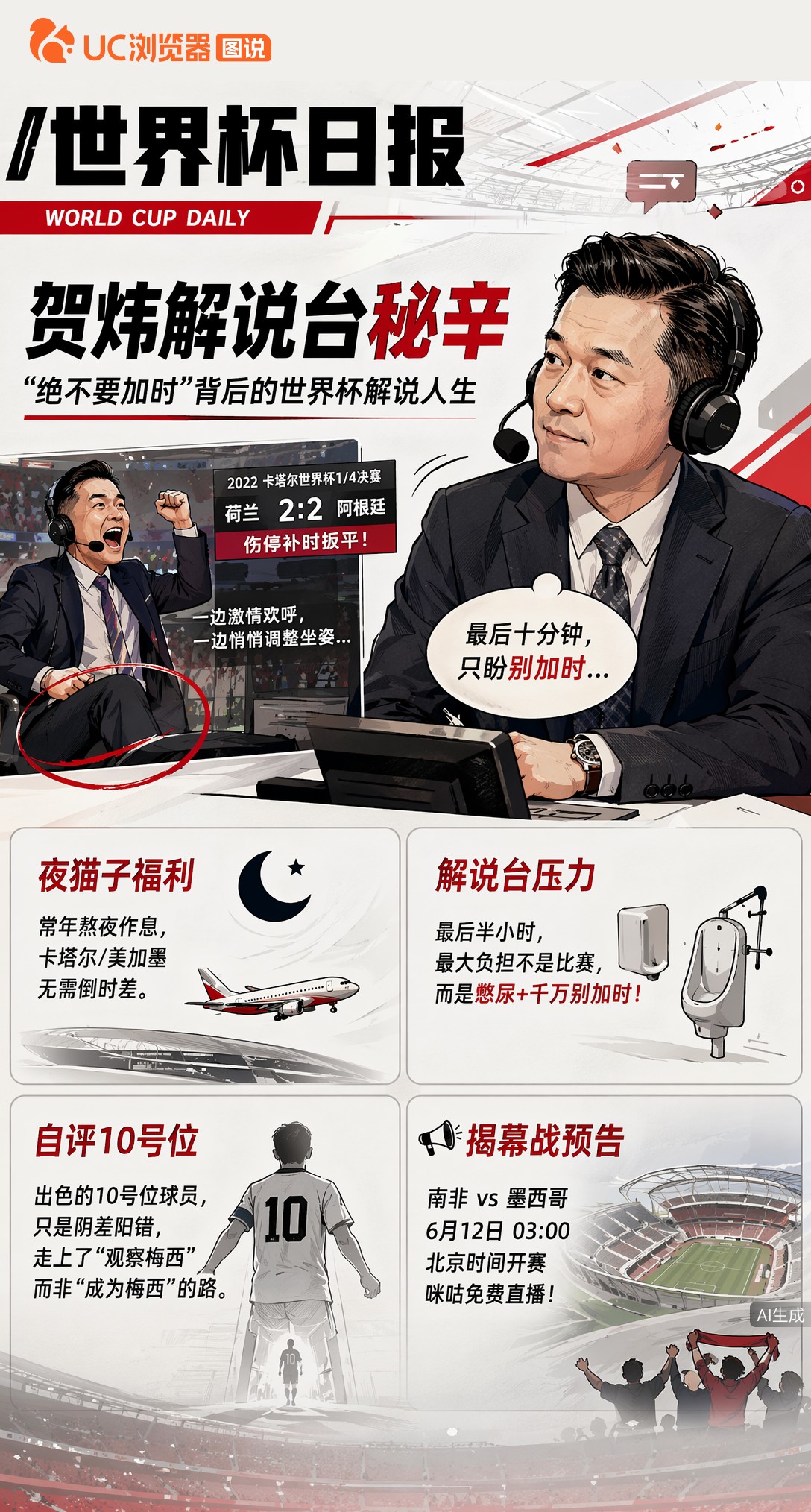 贺炜自曝解说台秘辛：最后十分钟只盼别加时，2022那夜"默默调整坐姿