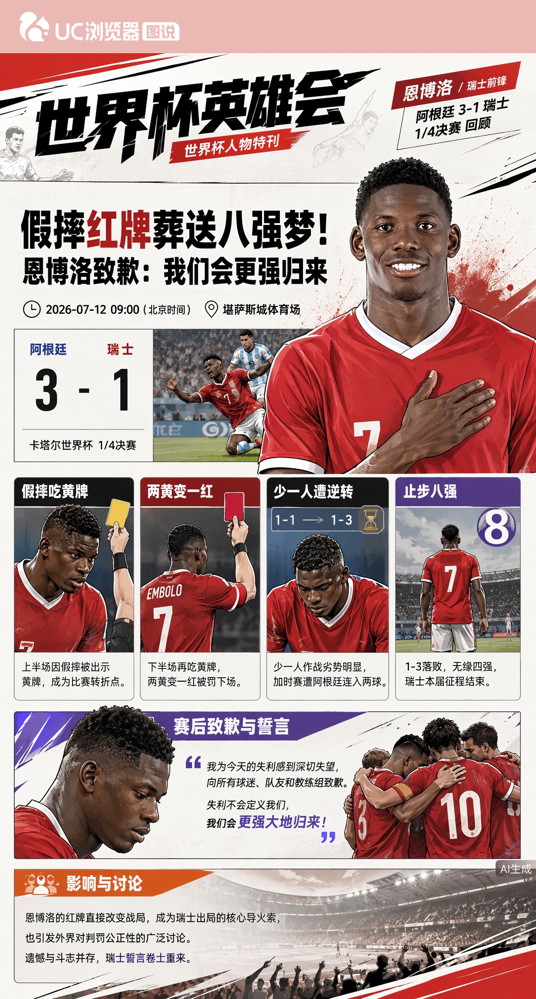 假摔红牌葬送八强梦！恩博洛致歉：我们会更强归来