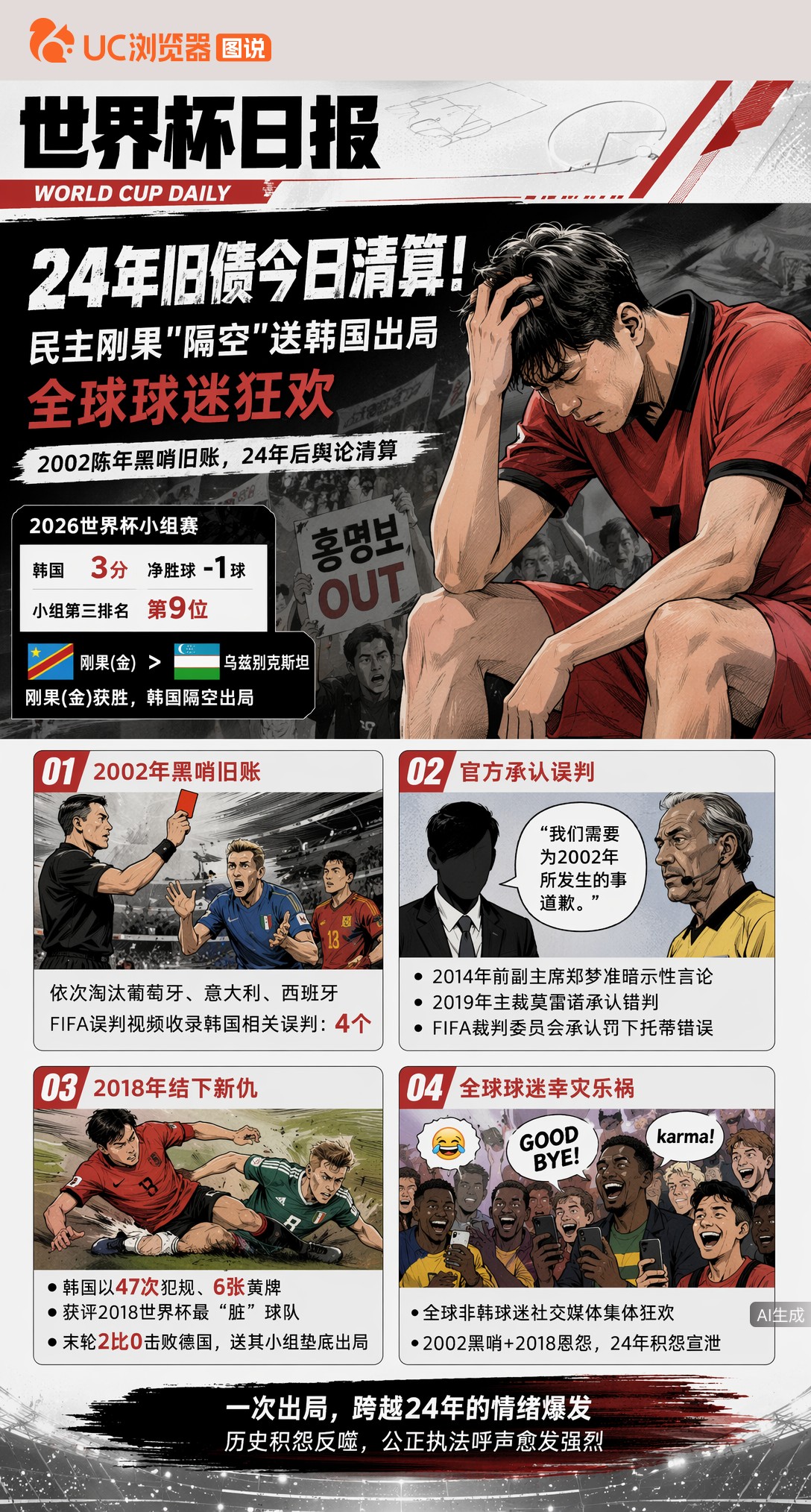 24年旧债今日清算！民主刚果"隔空"送韩国出局，全球球迷狂欢