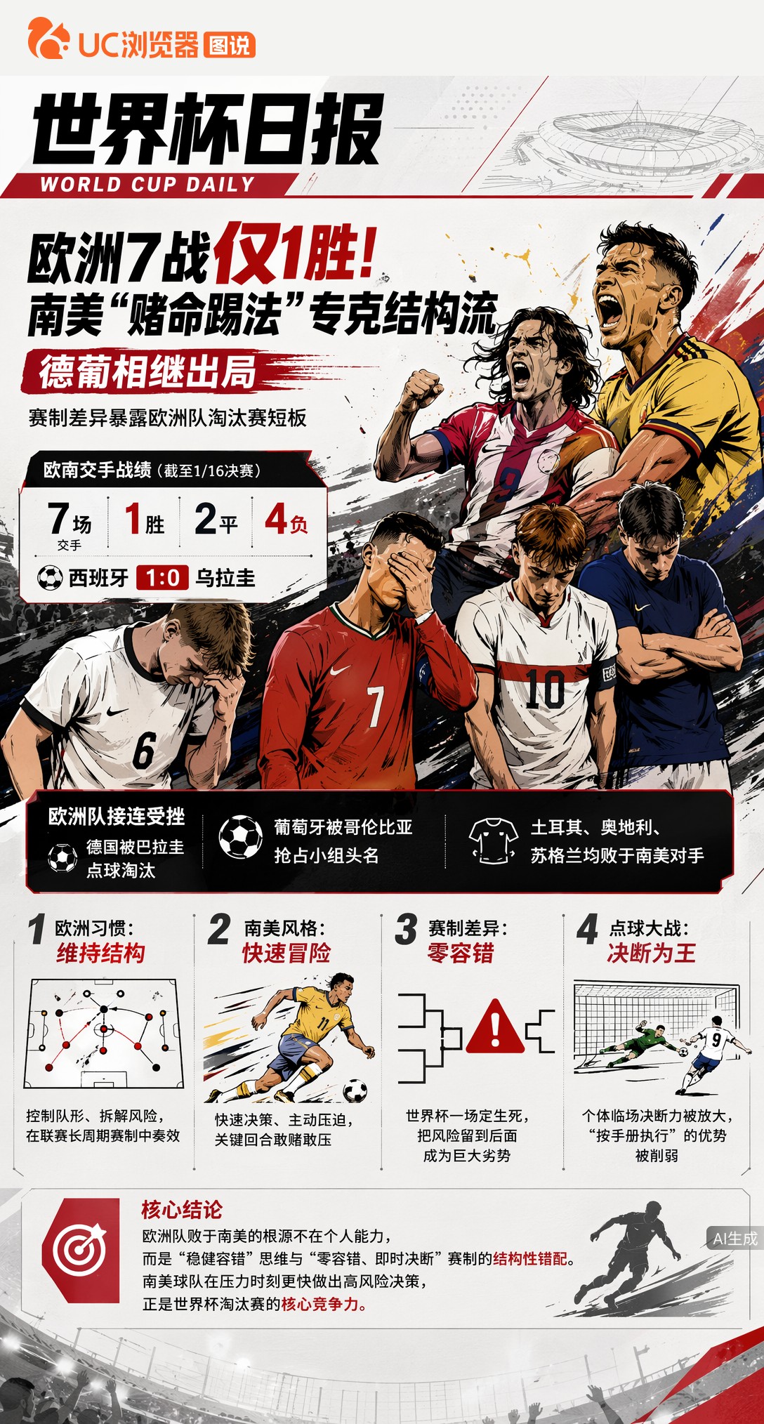 欧洲7战仅1胜！南美"赌命踢法"专克结构流，德葡相继出局