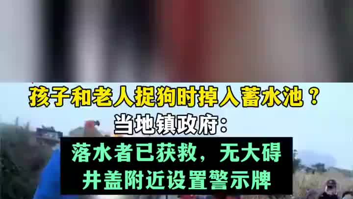 孩子和老人捉狗时掉入蓄水池？当地镇政府：落水者已获救，无大碍