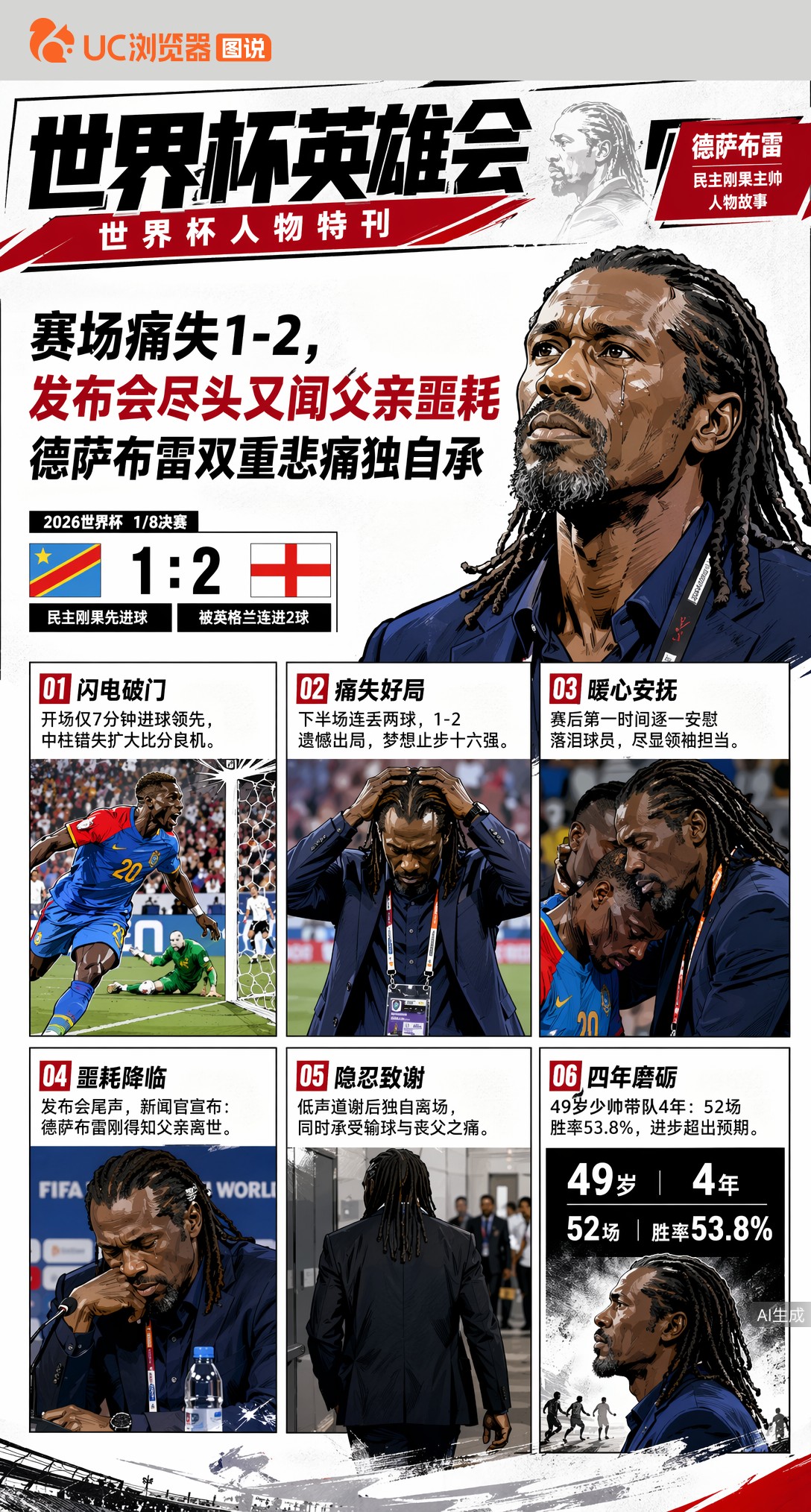 赛场痛失1-2，发布会尽头又闻父亲噩耗——德萨布雷双重悲痛独自承
