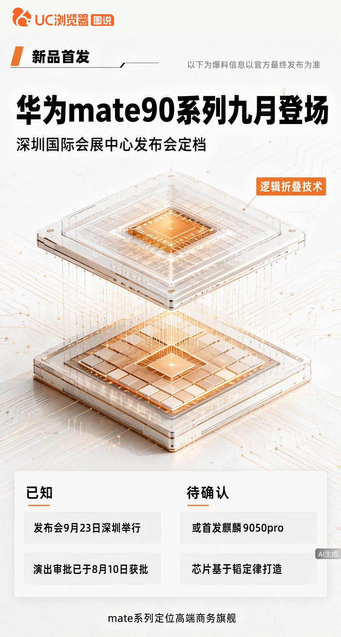 华为Mate90系列或9月23日深圳亮相，有望首发麒麟9050Pro。靠逻辑折叠技术绕开光刻瓶颈，性能能否重回第一梯队？