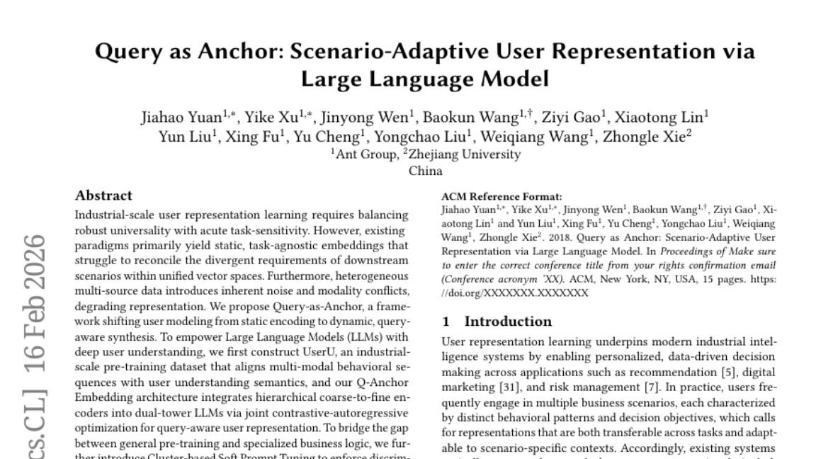 蚂蚁集团推出Query-as-Anchor用户画像革命