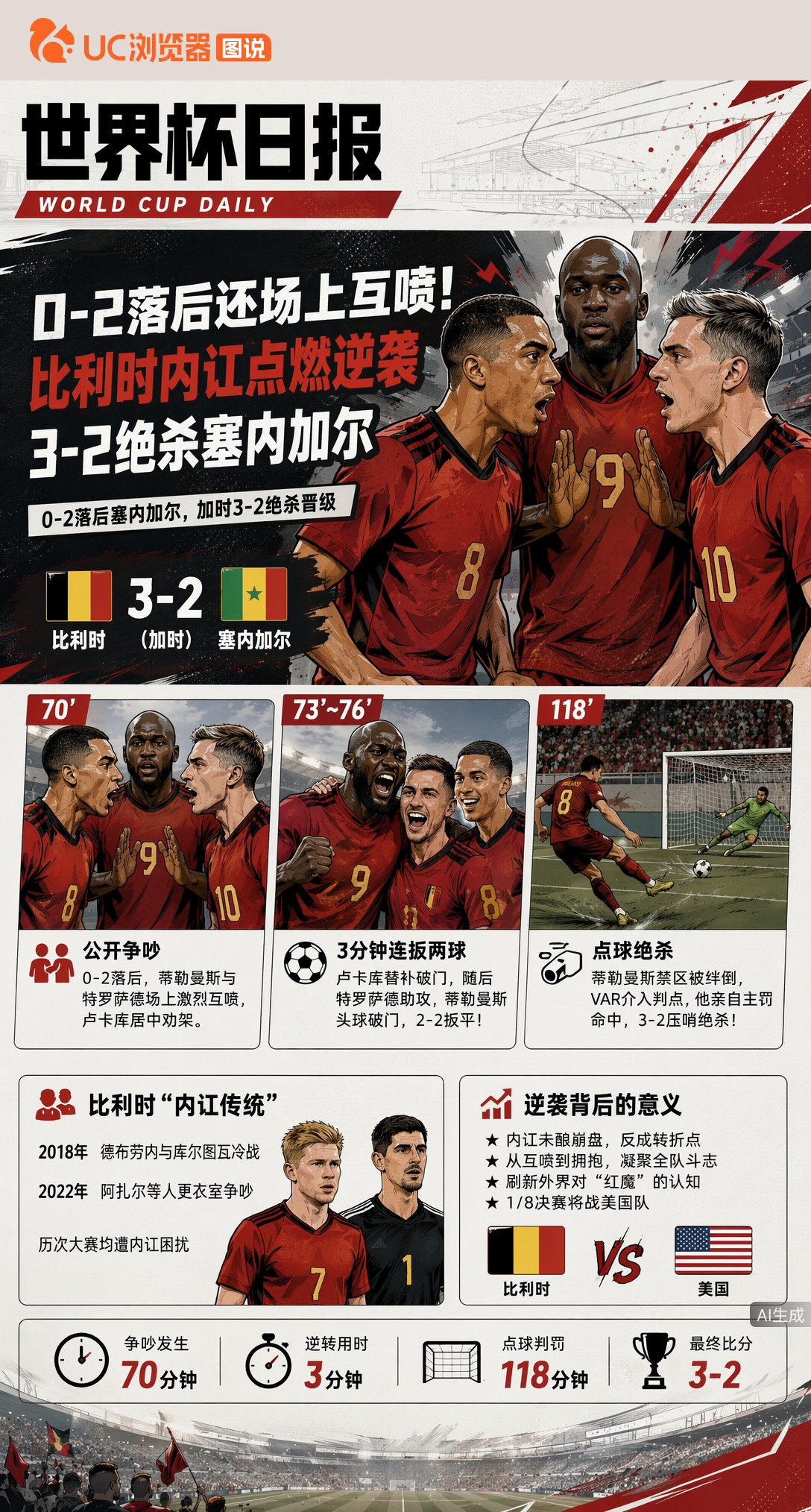 0-2落后还场上互喷！比利时内讧点燃逆袭，3-2绝杀塞内加尔