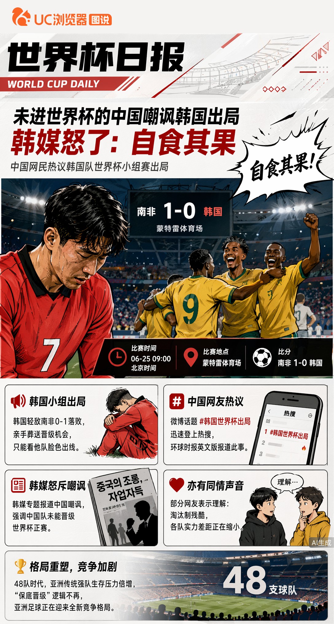 未进世界杯的中国嘲讽韩国出局，韩媒怒了：自食其果