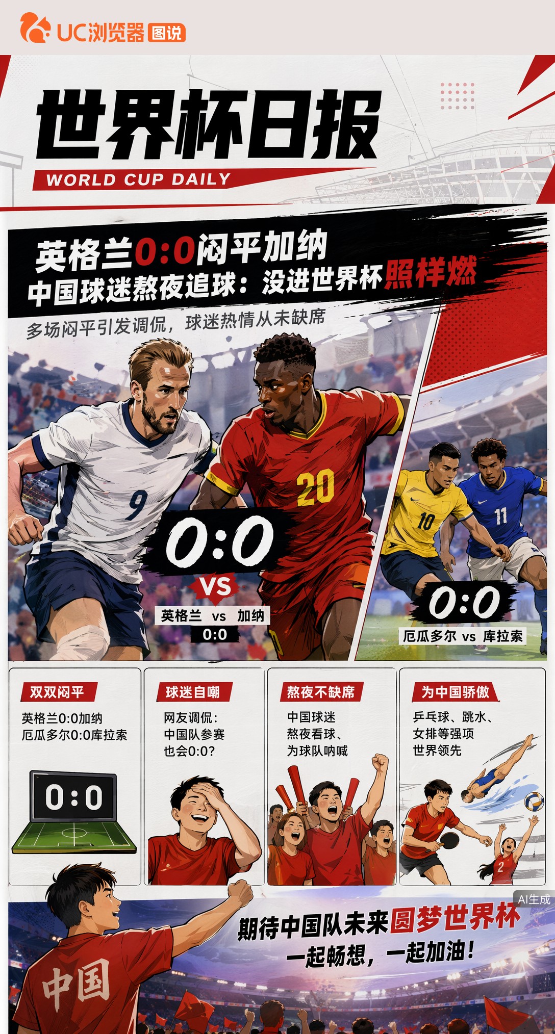 英格兰0:0闷平加纳，中国球迷熬夜追球：没进世界杯照样燃