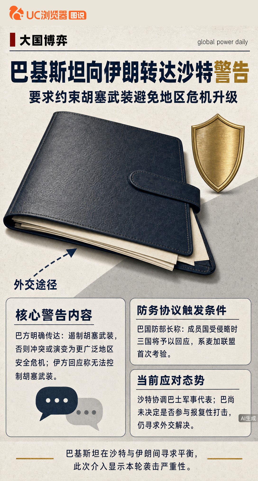 据路透社援引多方消息，巴基斯坦已向伊朗转达沙特警告：约束胡塞武装。但伊朗回应称无法控制对方。作为两国间平衡者，巴方这次出面传话，凸显本轮袭击严重性，也考验着麦加防务协议。