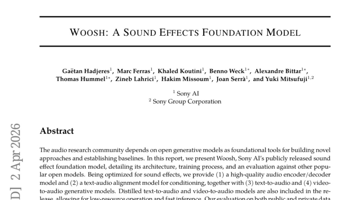 索尼AI推出Woosh：革命性声音特效生成基础模型