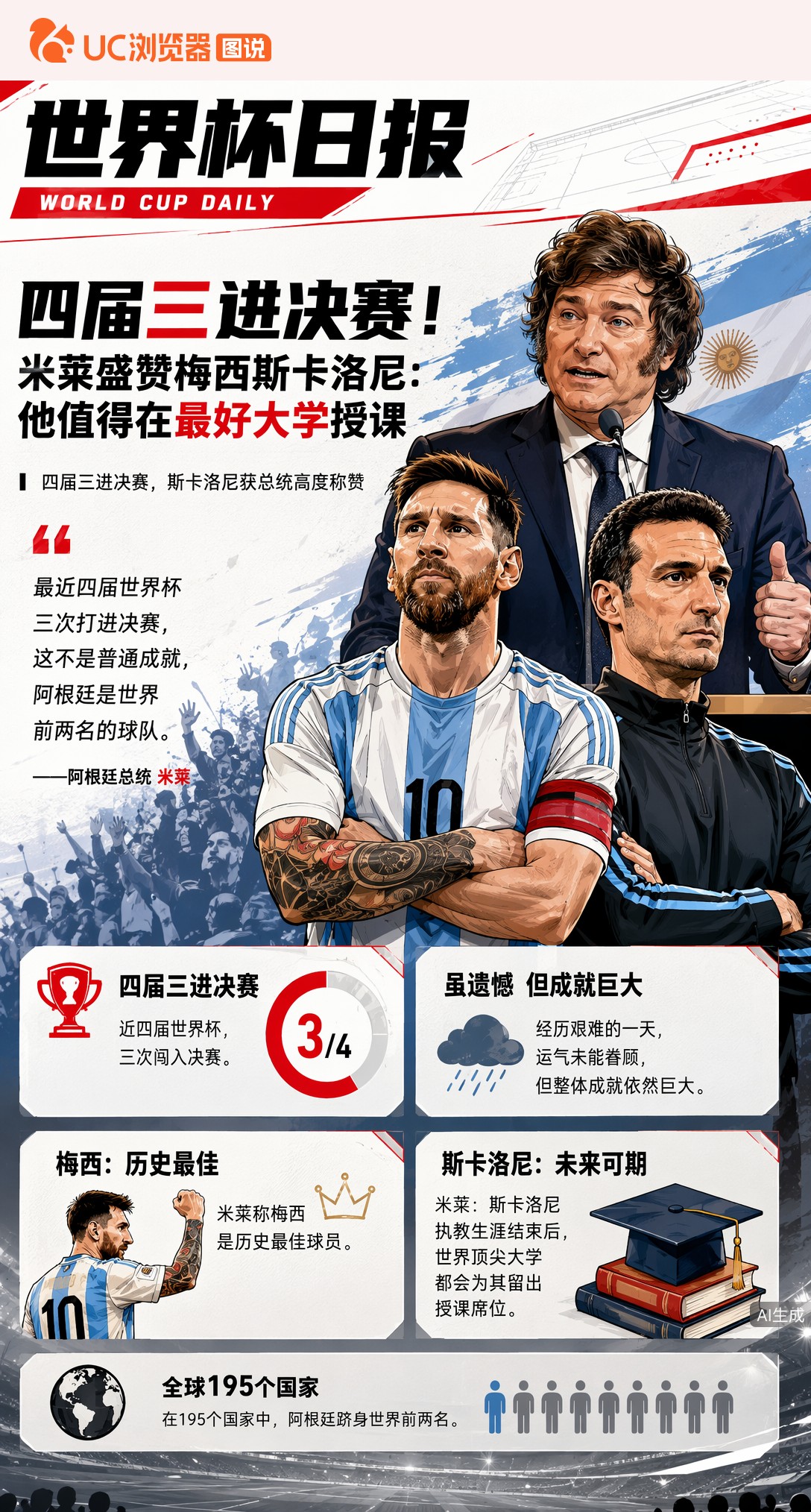 四届三进决赛！米莱盛赞梅西斯卡洛尼：他值得在最好大学授课