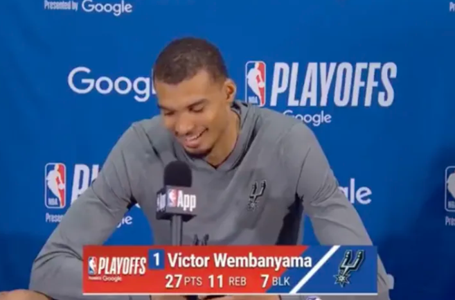 NBA季后赛，马刺战胜开拓者。
赛后文班亚马谈到了达龙-福克斯：“他让比赛充满乐