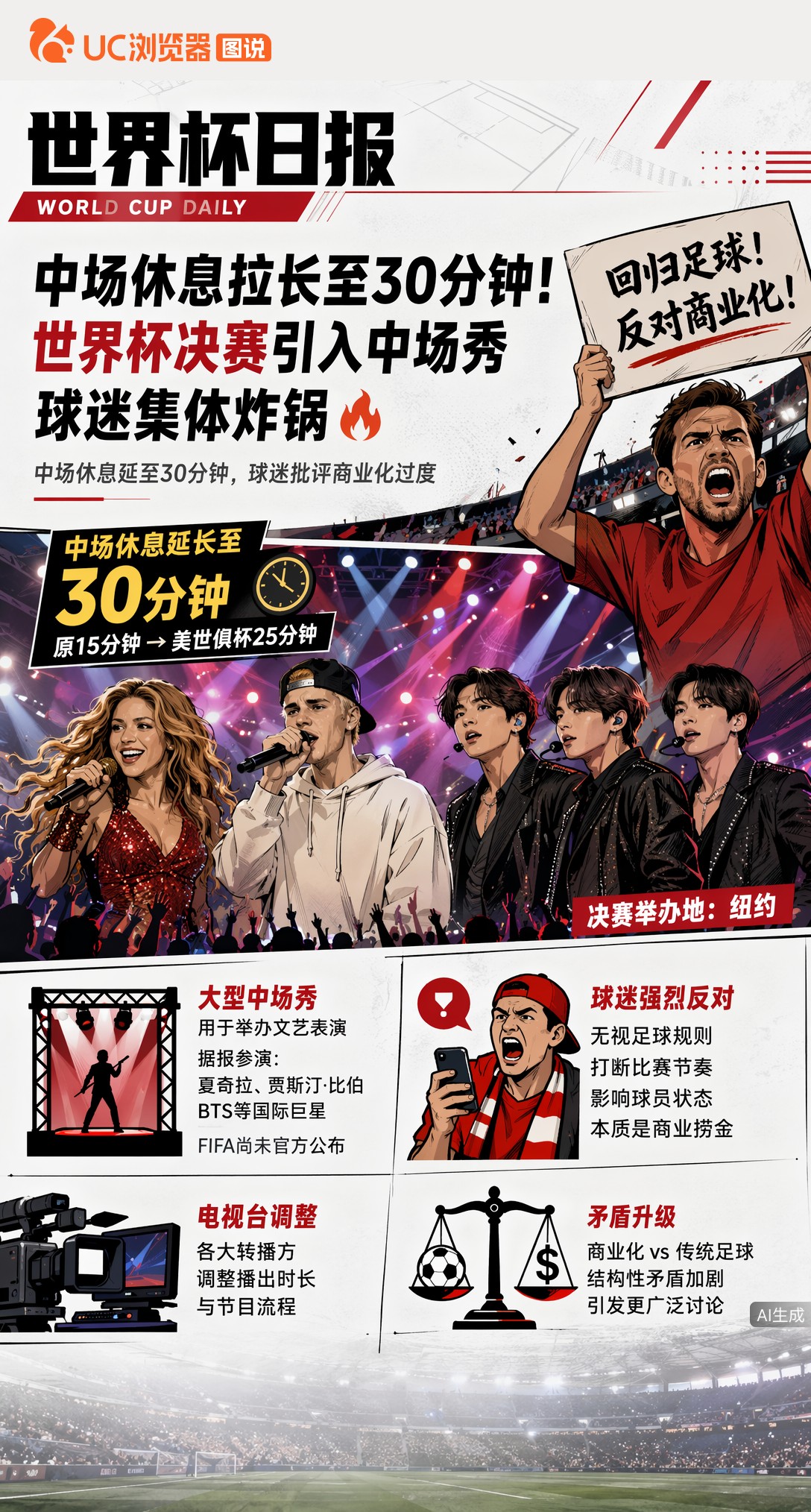 中场休息拉长至30分钟！世界杯决赛引入中场秀，球迷集体炸锅