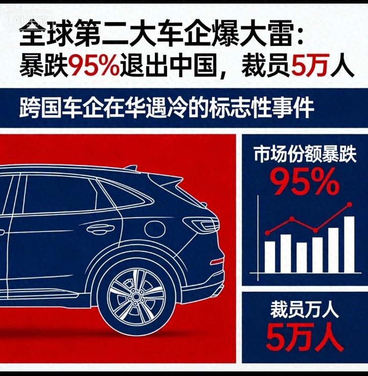 暴跌95%退出中国，裁员5万人，全球第二大车企爆大雷