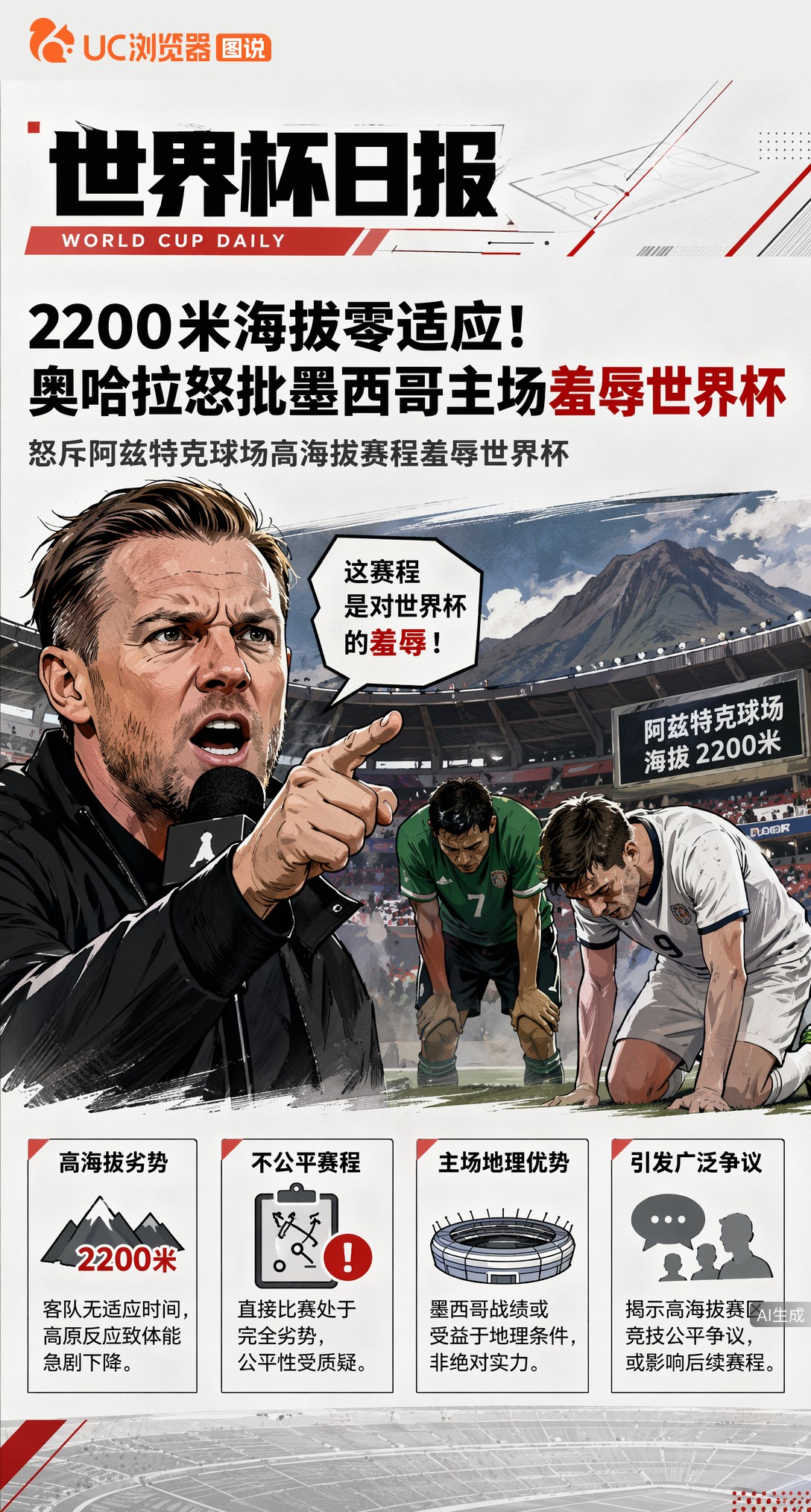 2200米海拔零适应！奥哈拉怒批墨西哥主场羞辱世界杯