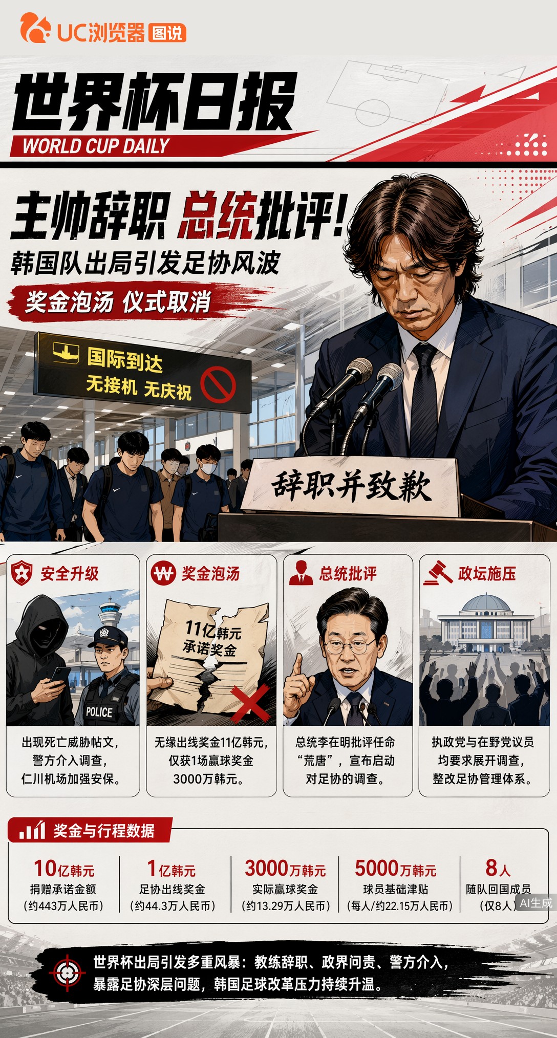 主帅辞职、总统批评荒唐！韩国队出局引发足协风波，奖金泡汤仪式取消