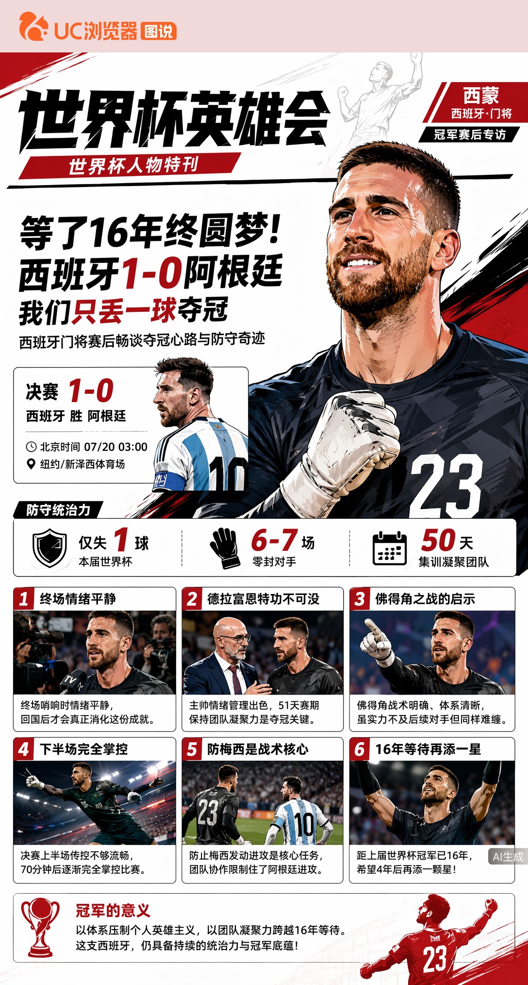 西蒙：等了16年终圆梦！西班牙1-0阿根廷，我们只丢一球夺冠