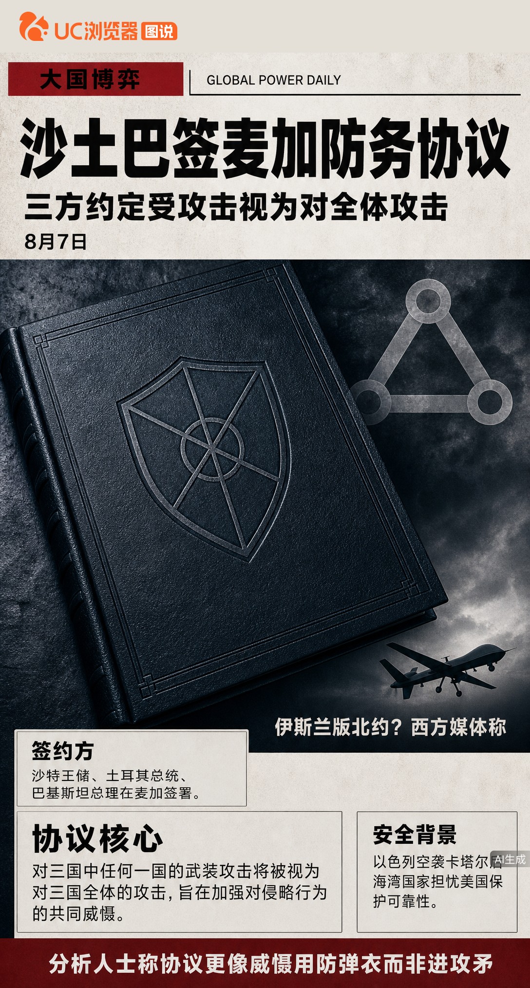 沙特土耳其巴基斯坦签共同防务协议，被称伊斯兰版北约。可签约当天炼油厂就挨炸，这新防弹衣能不能护住能源生命线？