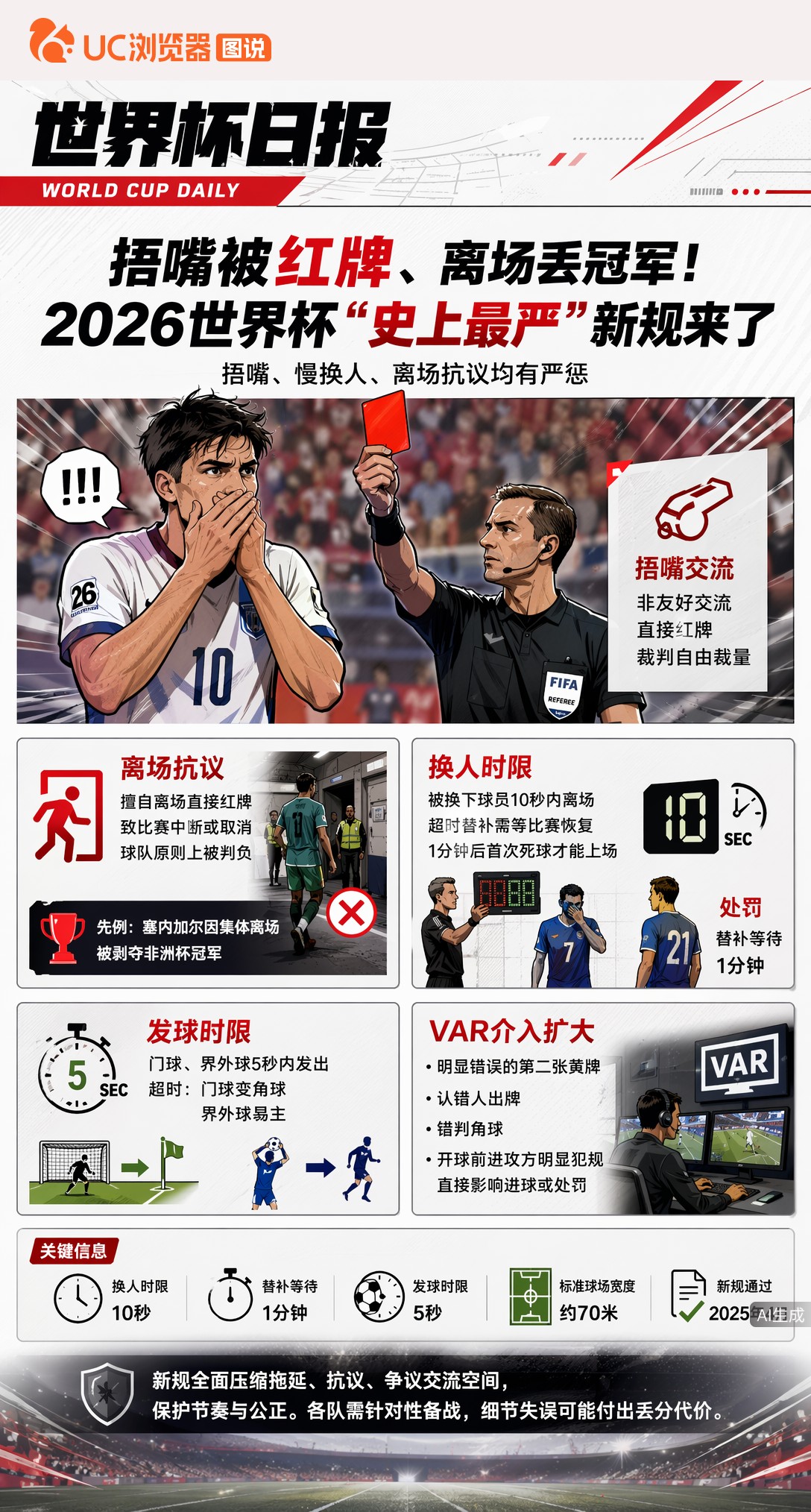 捂嘴被红牌、离场丢冠军！2026世界杯"史上最严"新规来了