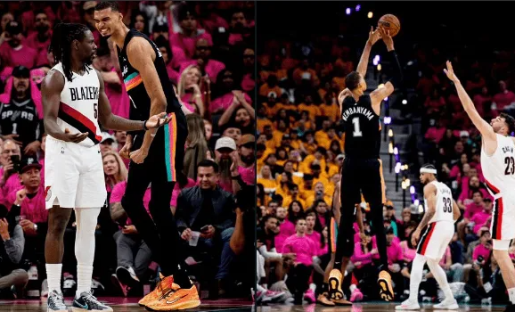 NBA季后赛，马刺对阵开拓者。
比赛第四节，文班三分命中得到35分，超越邓肯的3