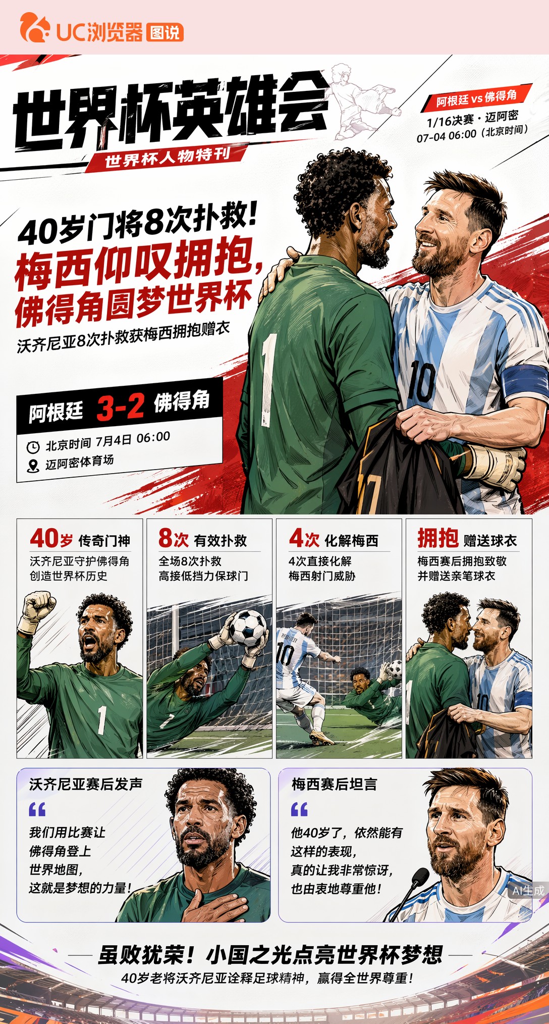 40岁门将8次扑救！梅西仰叹拥抱，佛得角圆梦世界杯