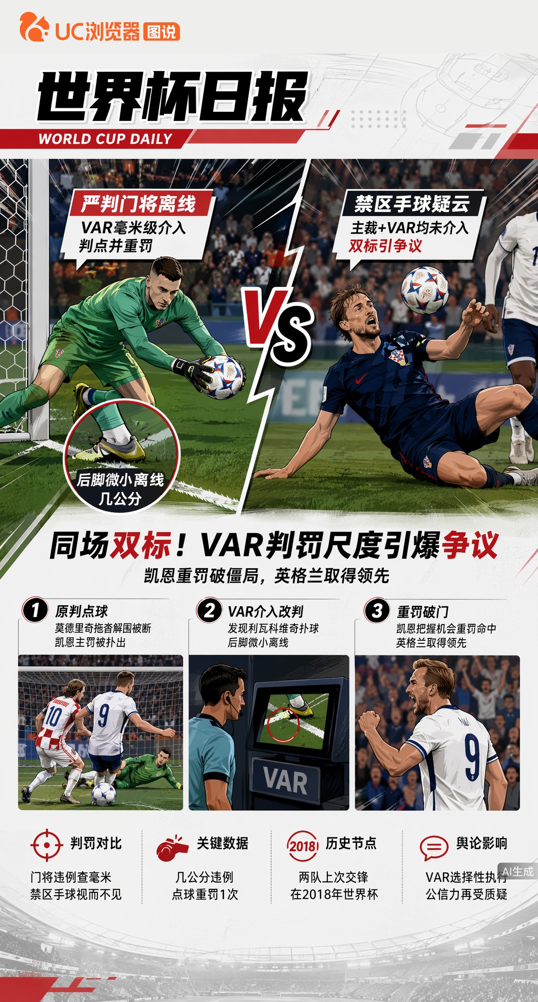 同场双标！VAR严判利瓦科维奇离线，克罗地亚禁区手球却被无视