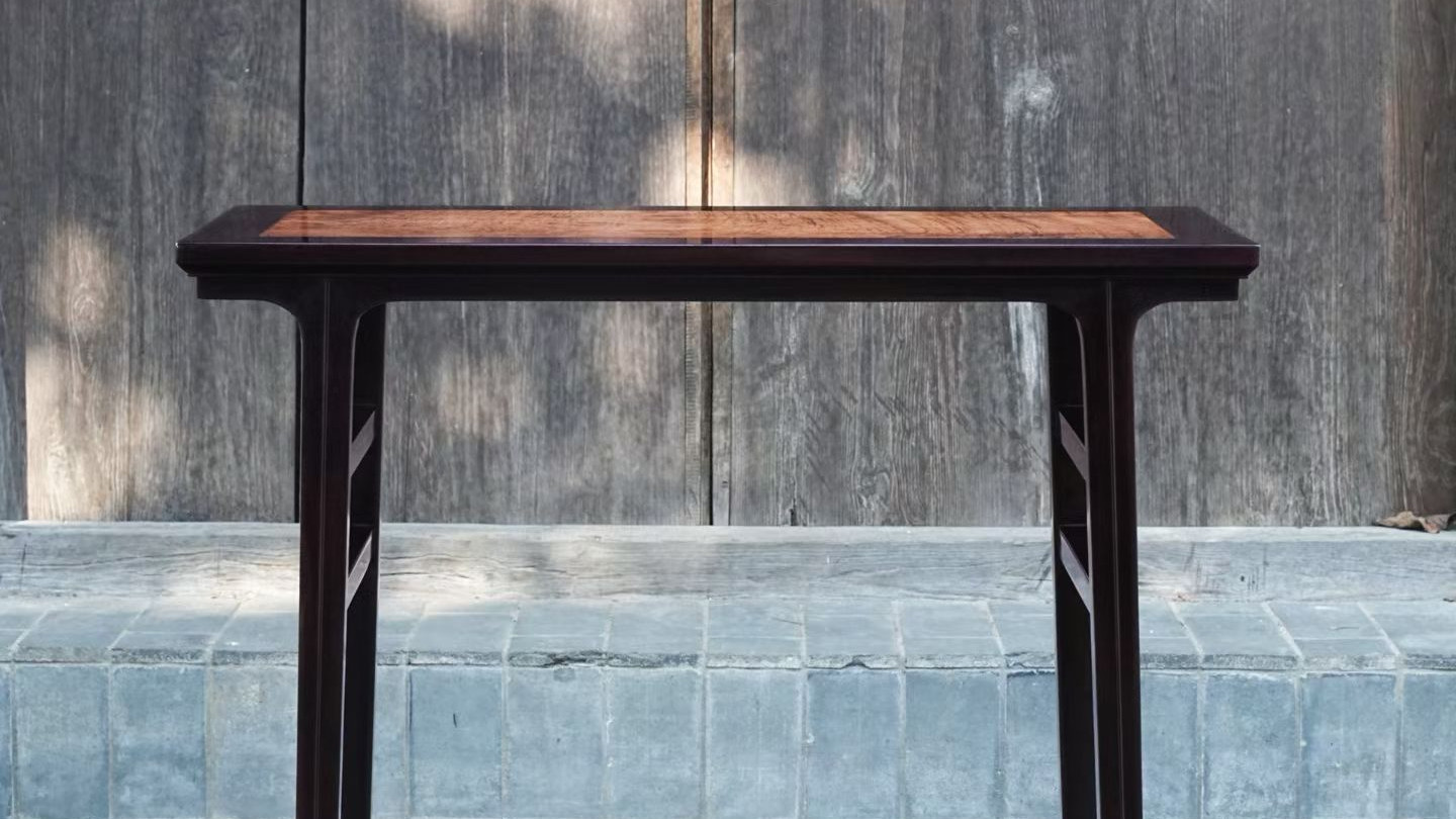 传世珍赏，紫檀嵌黄花梨，一炷香平头案