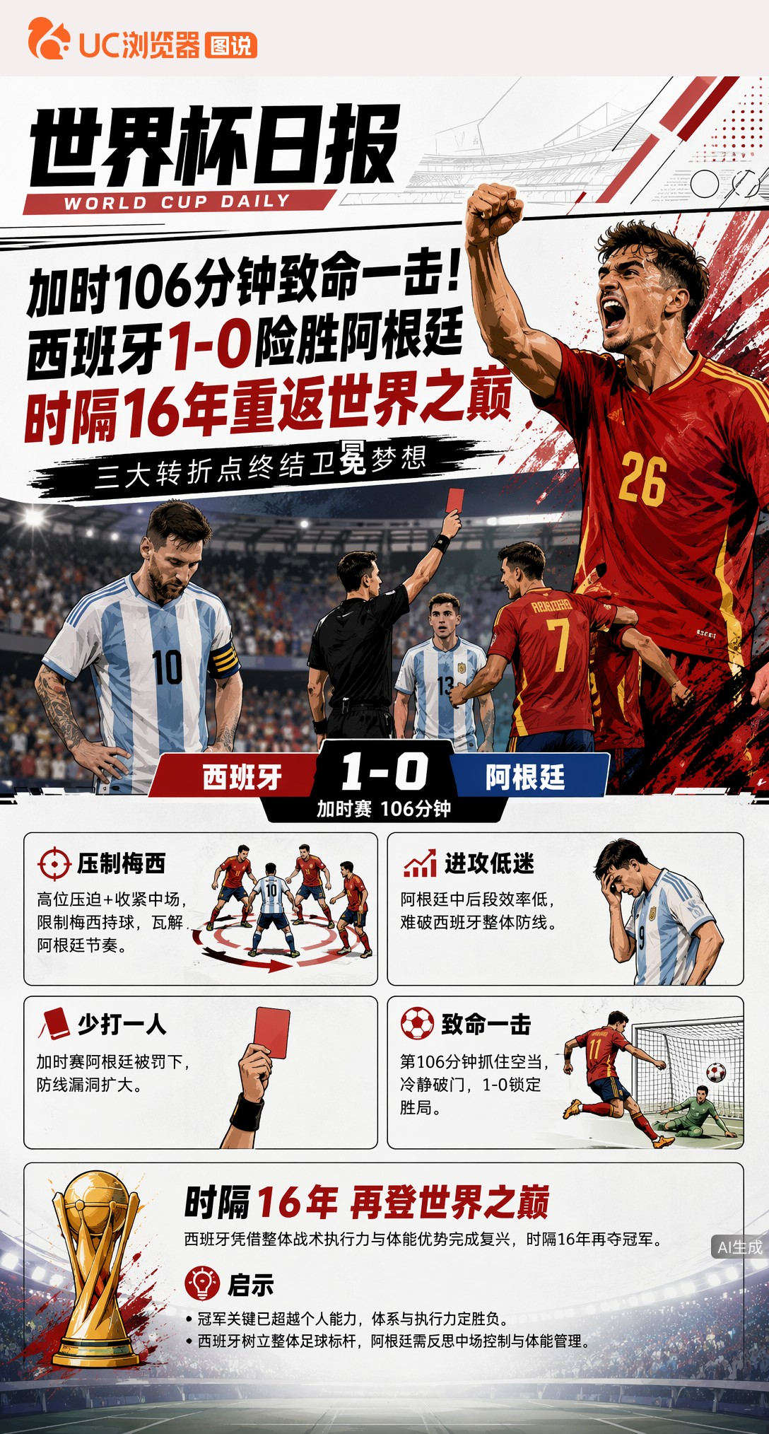 加时106分钟致命一击！西班牙1-0险胜阿根廷，时隔16年重返世界之巅