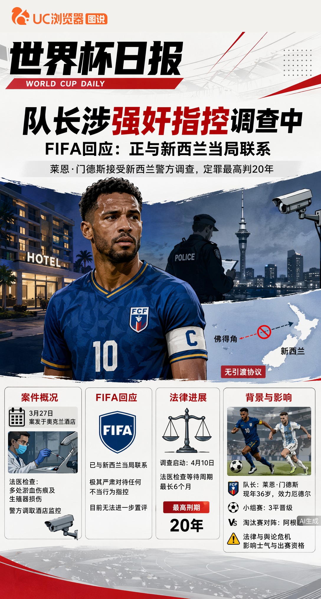 佛得角队长涉强奸指控调查中，FIFA回应：正与新西兰当局联系