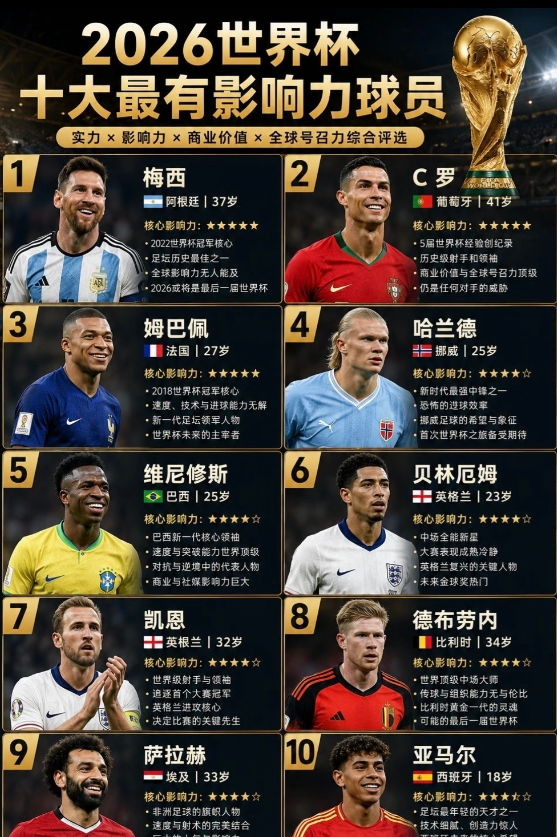 大家发现了吗？2026美加墨世界杯，十大影响力球员不管怎么排，阿根廷的梅西，葡萄