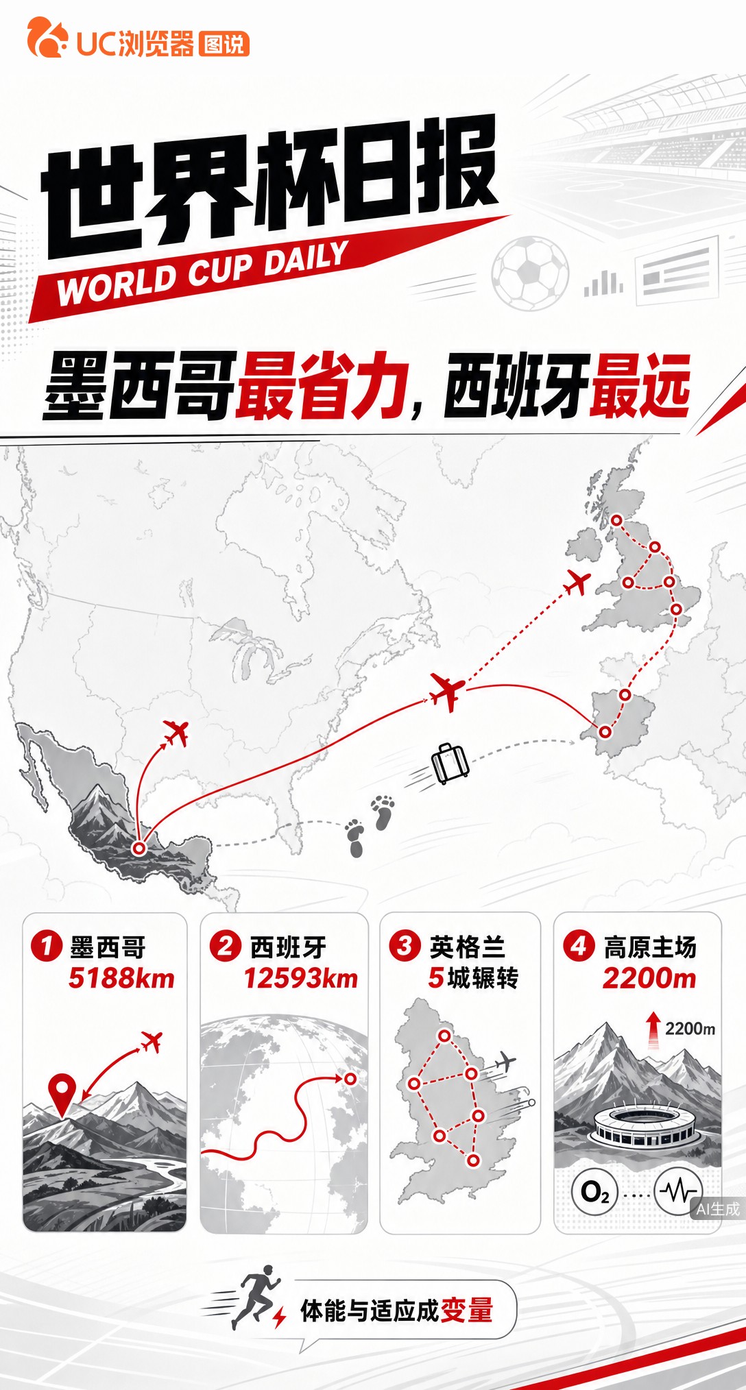 墨西哥坐享5188公里最短行程！西班牙夺冠需飞12593公里