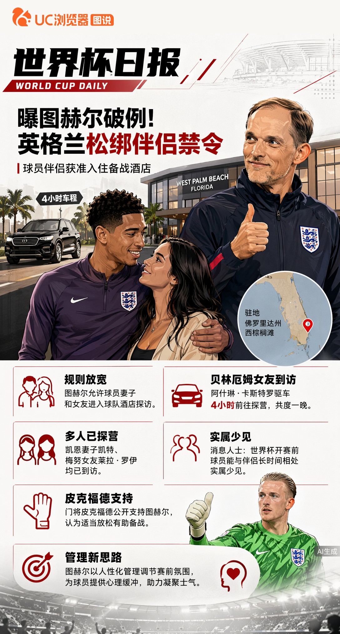 曝图赫尔破例！贝林厄姆女友驱车4小时探营，英格兰松绑伴侣禁令
