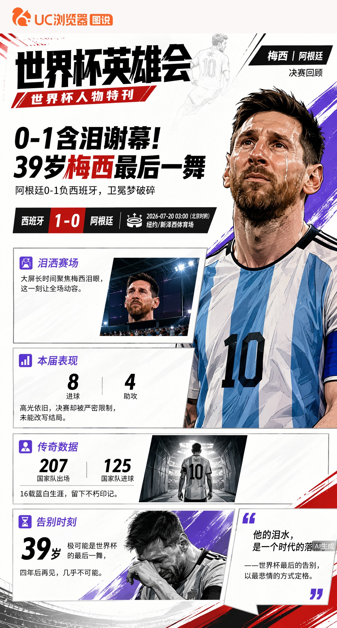 0-1含泪谢幕！39岁梅西最后一舞，卫冕梦碎于西班牙