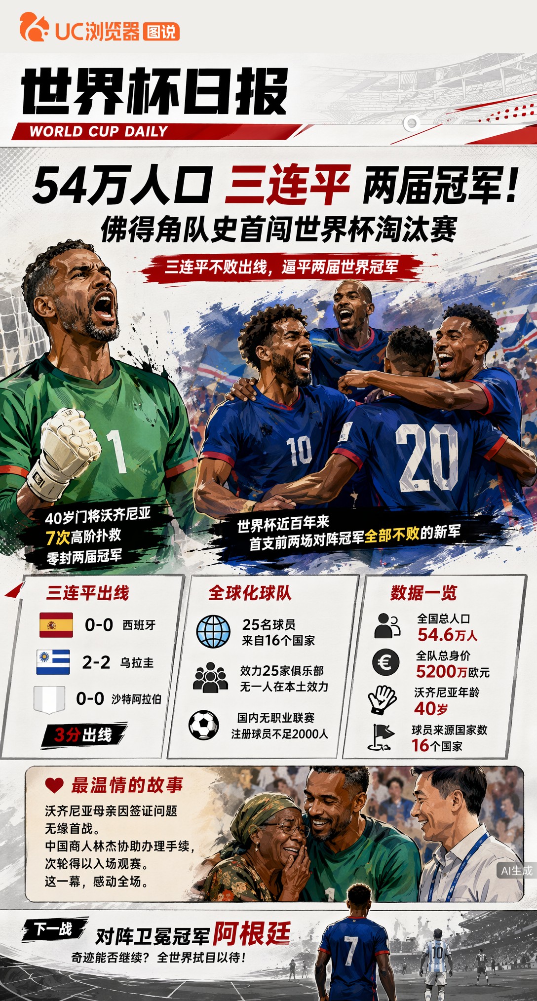 54万人口三连平两届冠军！佛得角队史首闯世界杯淘汰赛