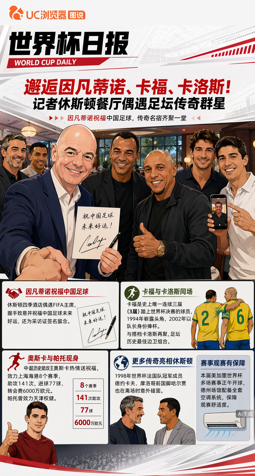邂逅因凡蒂诺、卡福、卡洛斯！记者休斯顿餐厅偶遇足坛传奇群星