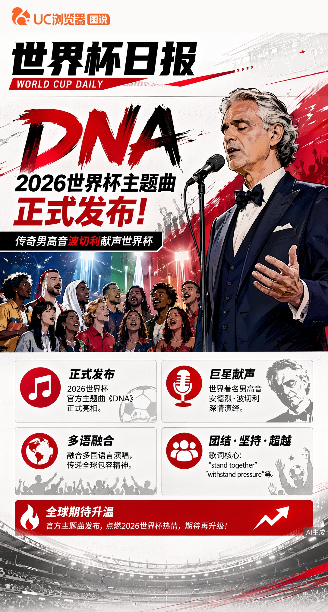 2026世界杯主题曲《DNA》正式发布，旋律融合多国语言燃爆全场