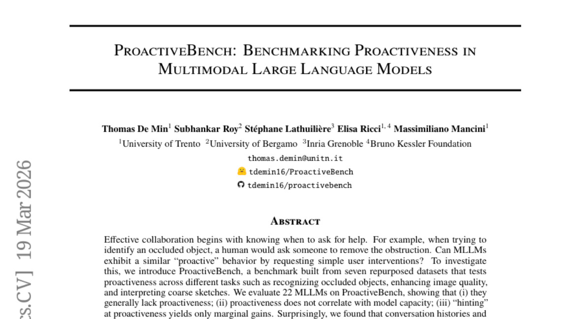 特伦托大学提出ProactiveBench：AI助手如何学会主动求助？