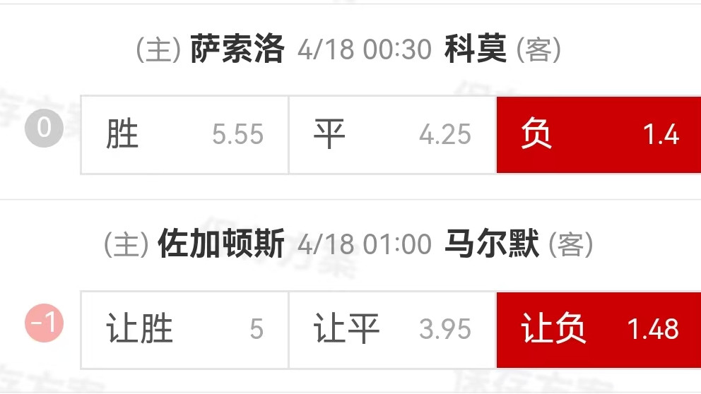 {一脚球}竞彩推荐：萨索洛VS科莫+佐加顿斯VS马尔默
