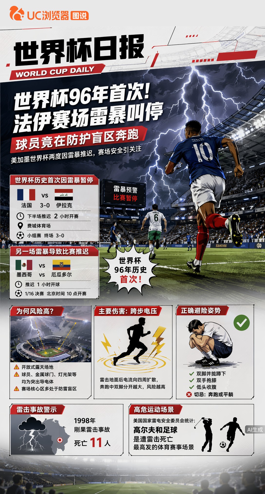 世界杯96年首次！法伊赛场雷暴叫停，球员竟在防护盲区奔跑